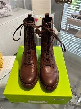 Sam Edelman Dark Brown Leather Lace-Up Ankle Boots